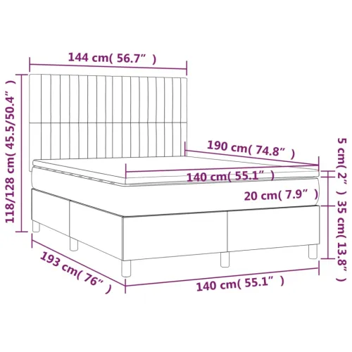 Krevet box spring s madracem LED tamnosmeđi 140x190 cm tkanina - Tamno smeđa 140 x 190 cm Okomite pruge Tamno smeđa Cijena