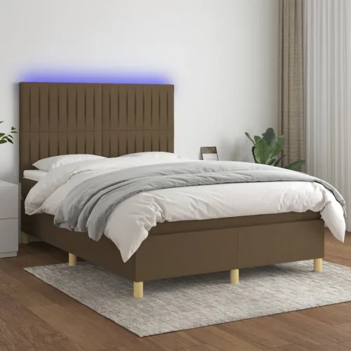 Krevet box spring s madracem LED tamnosmeđi 140x190 cm tkanina - Tamno smeđa 140 x 190 cm Okomite pruge Tamno smeđa Cijena
