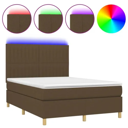 Krevet box spring s madracem LED tamnosmeđi 140x200 cm tkanina - Tamno smeđa 140 x 200 cm Okomite pruge Tamno smeđa Cijena
