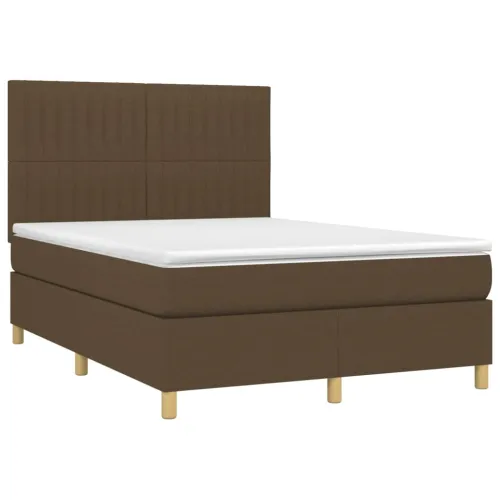 Krevet box spring s madracem LED tamnosmeđi 140x200 cm tkanina - Tamno smeđa 140 x 200 cm Okomite pruge Tamno smeđa Cijena