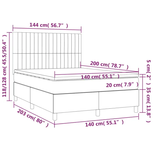 Krevet box spring s madracem LED tamnosmeđi 140x200 cm tkanina - Tamno smeđa 140 x 200 cm Okomite pruge Tamno smeđa Cijena