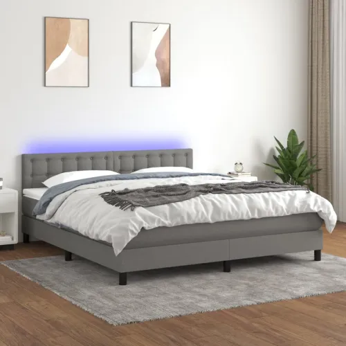 Krevet box spring s madracem LED tamnosivi 180x200 cm tkanina - Tamno siva 180 x 200 cm gumbi Tamno siva Cijena