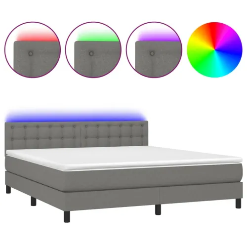 Krevet box spring s madracem LED tamnosivi 180x200 cm tkanina - Tamno siva 180 x 200 cm gumbi Tamno siva Cijena