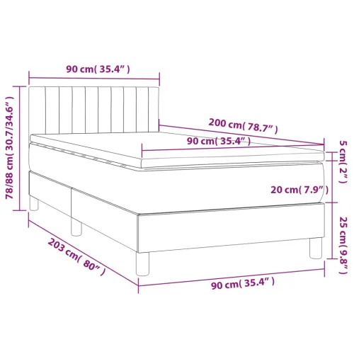Krevet box spring s madracem LED plavi 90x200 cm od tkanine - Plava 90 x 200 cm Okomite pruge Plava Cijena