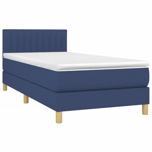 Krevet box spring s madracem LED plavi 90x200 cm od tkanine - Plava 90 x 200 cm Okomite pruge Plava Cijena