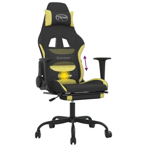 Masažna Gaming stolica od tkanine s osloncem crno-zelena - Svijetlo zelena Sa naslonom za noge Cijena