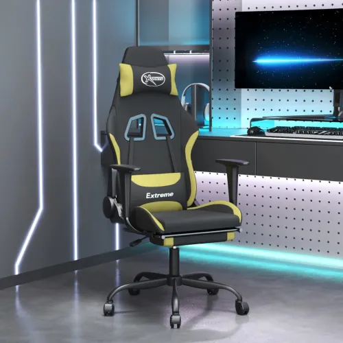 Masažna Gaming stolica od tkanine s osloncem crno-zelena - Svijetlo zelena Sa naslonom za noge Cijena