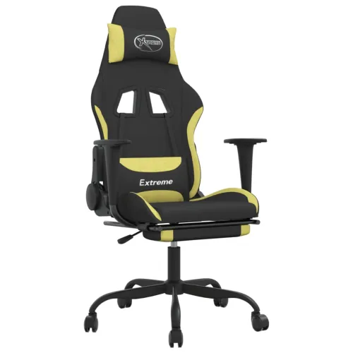 Masažna Gaming stolica od tkanine s osloncem crno-zelena - Svijetlo zelena Sa naslonom za noge Cijena