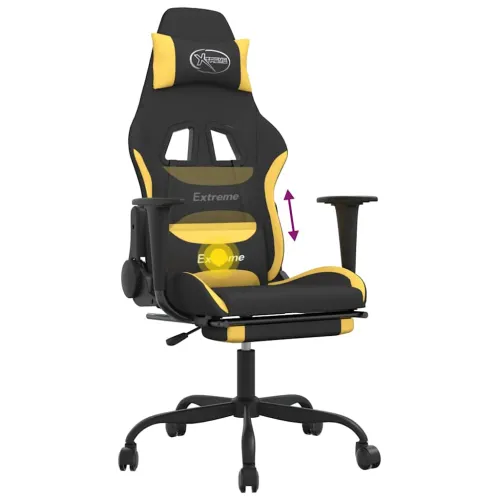 Masažna Gaming stolica od tkanine s osloncem za noge crno-žuta - Svjetložuta Sa naslonom za noge Cijena