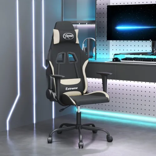 Masažna Gaming stolica od tkanine crna i krem - Krema Bez naslona za noge Cijena