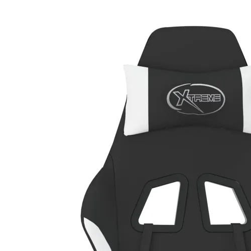 Masažna Gaming stolica od tkanine s osloncem crno-bijela - Bijela Sa naslonom za noge Cijena