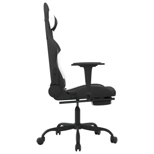 Masažna Gaming stolica od tkanine s osloncem crno-bijela - Bijela Sa naslonom za noge Cijena