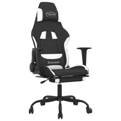 Masažna Gaming stolica od tkanine s osloncem crno-bijela - Bijela Sa naslonom za noge Cijena