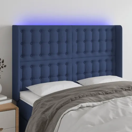LED uzglavlje plavo 147 x 16 x 118/128 cm od tkanine - Plava 147 x 16 x 118/128 cm Cijena