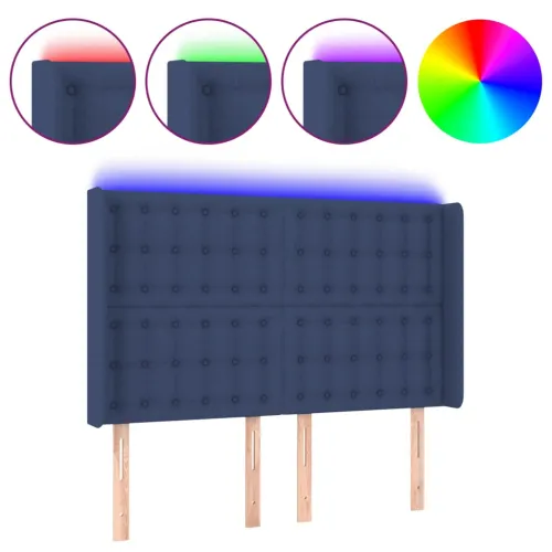 LED uzglavlje plavo 147 x 16 x 118/128 cm od tkanine - Plava 147 x 16 x 118/128 cm Cijena