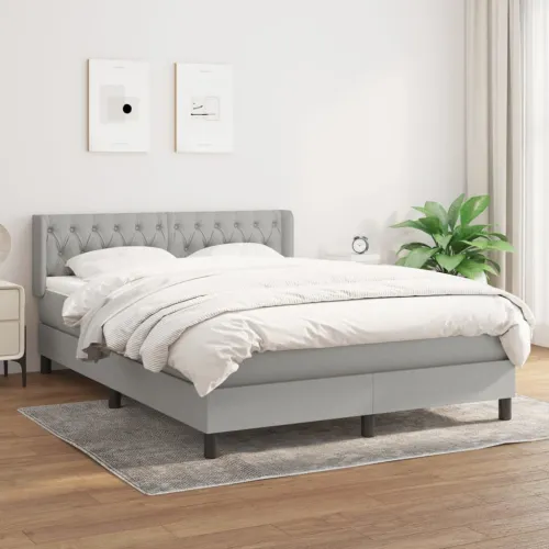 Krevet box spring s madracem svjetlosivi 140x200 cm od tkanine - Svjetlosiva 140 x 200 cm Dizajn s gumbima Cijena