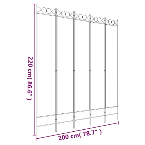 Paravan - Sobna pregrada s 5 panela bijela 200x220 cm od tkanine - Bijela 200 x 220 cm Cijena