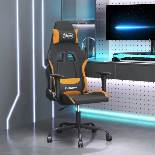 Masažna Gaming stolica od tkanine crno-narančasta - Tamnožuta Bez naslona za noge Cijena
