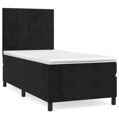 Box spring krevet s madracem crni 100x200 cm baršunasti - Crna 100 x 200 cm Blok s kvadratima Cijena