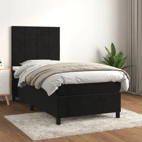 Box spring krevet s madracem crni 100x200 cm baršunasti - Crna 100 x 200 cm Blok s kvadratima Cijena