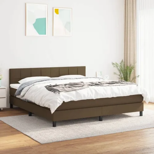 Boxspring - Krevet s oprugama i madracem tamnosmeđi 160x200 cm tkanina - Tamno smeđa 160 x 200 cm Blok s kvadratima Tamno smeđa Cijena