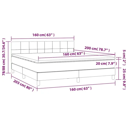 Boxspring - Krevet s oprugama i madracem tamnosmeđi 160x200 cm tkanina - Tamno smeđa 160 x 200 cm Blok s kvadratima Tamno smeđa Cijena