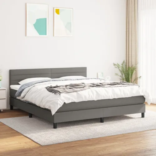 Okvir kreveta s oprugama i madrac svjetlosivi 180x200cm tkanina - Tamno siva 180 x 200 cm vodoravne pruge Tamno siva Cijena