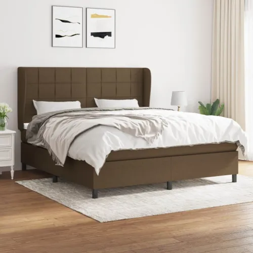 Boxspring - Krevet s oprugama i madracem tamnosmeđi 180x200 cm tkanina - Tamno smeđa 180 x 200 cm Blok s kvadratima Tamno smeđa Cijena