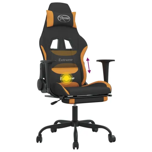 Masažna Gaming stolica od tkanine s osloncem crno-narančasta - Tamnožuta Sa naslonom za noge Cijena