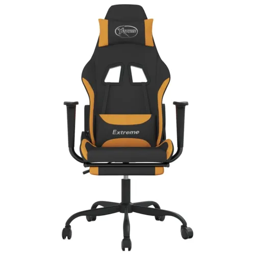 Masažna Gaming stolica od tkanine s osloncem crno-narančasta - Tamnožuta Sa naslonom za noge Cijena