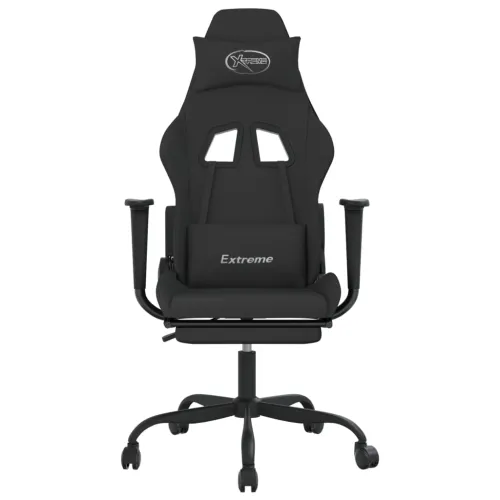 Masažna Gaming stolica od tkanine s osloncem za noge crna - Crna Sa naslonom za noge Cijena