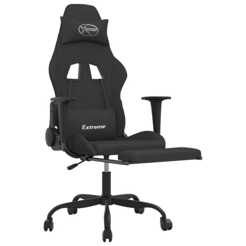 Masažna Gaming stolica od tkanine s osloncem za noge crna - Crna Sa naslonom za noge Cijena
