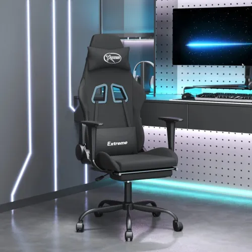 Masažna Gaming stolica od tkanine s osloncem za noge crna - Crna Sa naslonom za noge Cijena