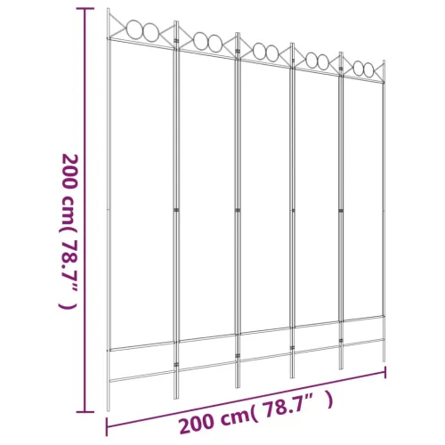 Paravan - Sobna pregrada s 5 panela bijela 200 x 200 cm od tkanine - Bijela 200 x 200 cm Cijena