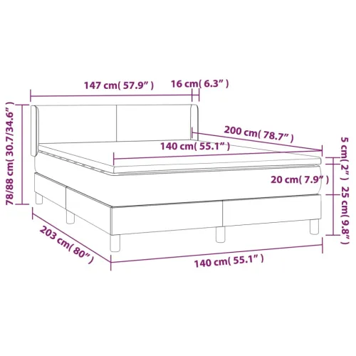 Okvir kreveta s oprugama i madrac svjetlosivi 140x200cm tkanina - Tamno siva 140 x 200 cm Gladak dizajn Cijena