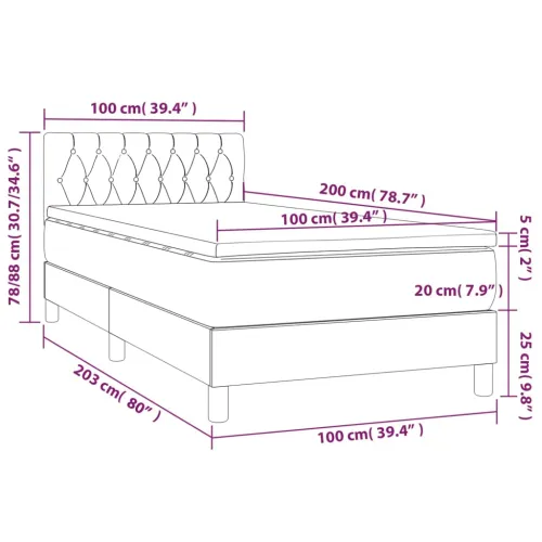 Box spring krevet s madracem tamnosivi 100x200 cm baršunasti - Tamno siva 100 x 200 cm Dizajn s gumbima Cijena