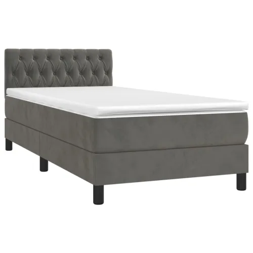 Box spring krevet s madracem tamnosivi 100x200 cm baršunasti - Tamno siva 100 x 200 cm Dizajn s gumbima Cijena