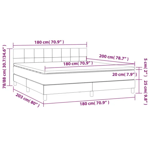 Krevet box spring s madracem LED tamnosmeđi 180x200 cm tkanina - Tamno smeđa 180 x 200 cm Blok s kvadratima Tamno smeđa Cijena