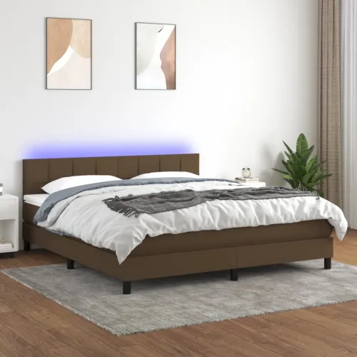 Krevet box spring s madracem LED tamnosmeđi 180x200 cm tkanina - Tamno smeđa 180 x 200 cm Blok s kvadratima Tamno smeđa Cijena