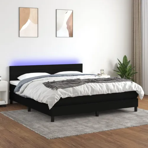 Krevet box spring s madracem LED crni 180x200 cm od tkanine - Crna 180 x 200 cm vodoravne pruge Crna Cijena