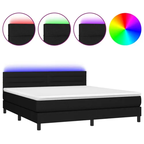 Krevet box spring s madracem LED crni 180x200 cm od tkanine - Crna 180 x 200 cm vodoravne pruge Crna Cijena