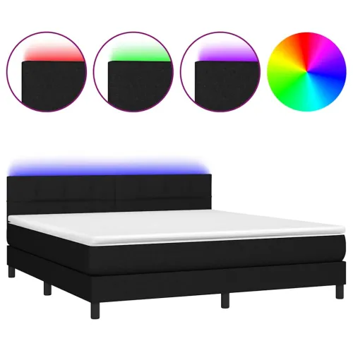 Krevet box spring s madracem LED crni 180x200 cm od tkanine - Crna 180 x 200 cm Blok s kvadratima Crna Cijena