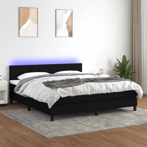 Krevet box spring s madracem LED crni 180x200 cm od tkanine - Crna 180 x 200 cm Blok s kvadratima Crna Cijena