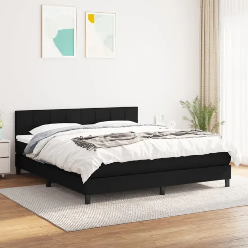 Boxspring - Krevet s oprugama i madracem crni 180x200 cm od tkanine - Crna 180 x 200 cm Blok s kvadratima Crna Cijena