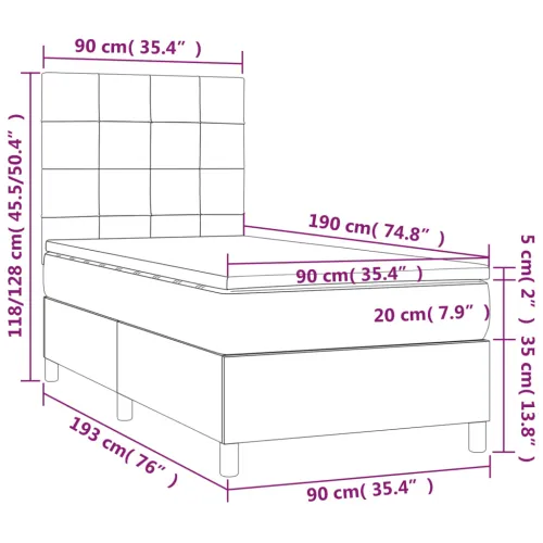 Krevet box spring s madracem LED tamnosmeđi 90x190 cm tkanina - Tamno smeđa 90 x 190 cm Blok s kvadratima Tamno smeđa Cijena