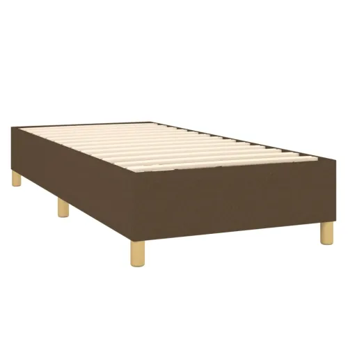 Krevet box spring s madracem LED tamnosmeđi 90x190 cm tkanina - Tamno smeđa 90 x 190 cm Blok s kvadratima Tamno smeđa Cijena