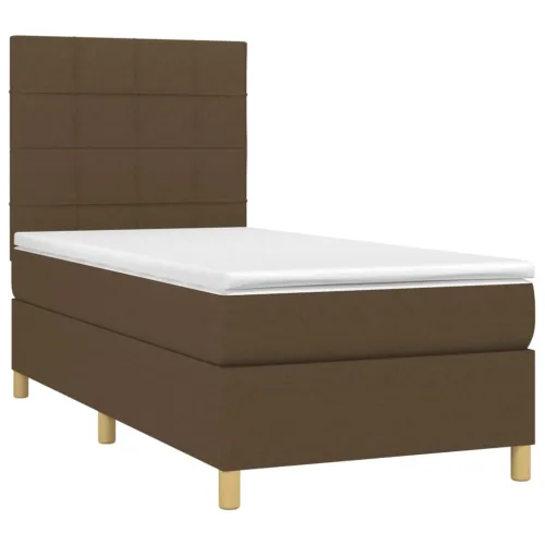 Krevet box spring s madracem LED tamnosmeđi 90x190 cm tkanina - Tamno smeđa 90 x 190 cm Blok s kvadratima Tamno smeđa Cijena