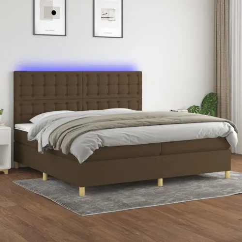 Krevet box spring s madracem LED tamnosmeđi 200x200 cm tkanina - Tamno smeđa 200 x 200 cm gumbi Tamno smeđa Cijena