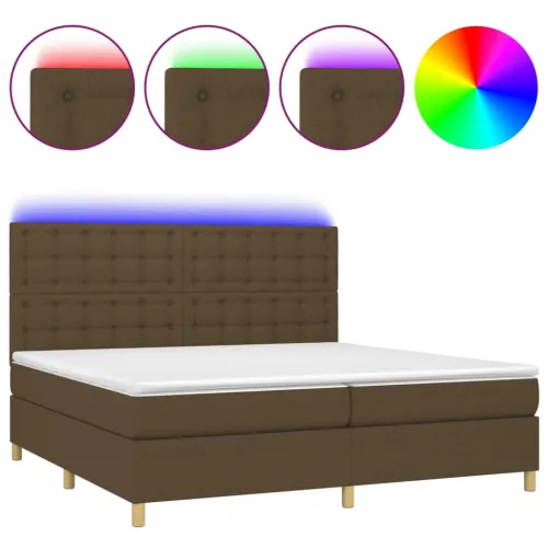 Krevet box spring s madracem LED tamnosmeđi 200x200 cm tkanina - Tamno smeđa 200 x 200 cm gumbi Tamno smeđa Cijena