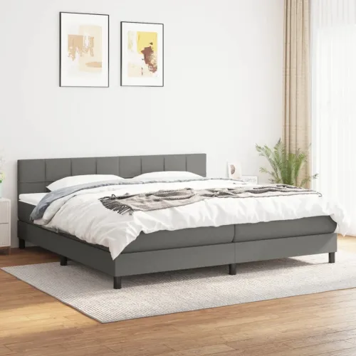 Okvir kreveta s oprugama i madrac svjetlosivi 160x200cm tkanina - Tamno siva 160 x 200 cm Blok s kvadratima Tamno siva Cijena